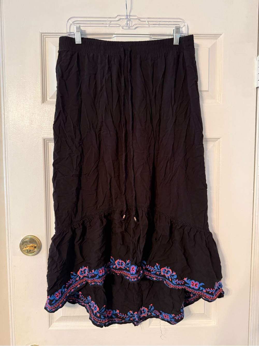 Time and Tru Black High-Low Skirt with Blue and Pink Floral Embroidery